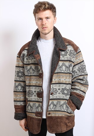 VINTAGE AZTEC FLEECE LINED JACKET