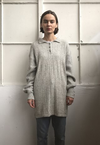 VINTAGE 90' COOL GRUNGE LONG GREY SILK AND WOOL JUMPER