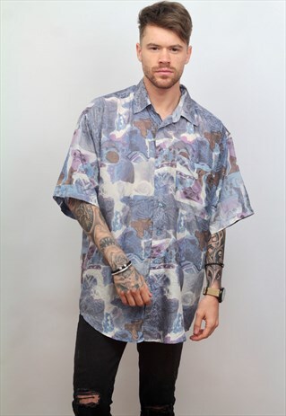 1990'S VINTAGE MULTI-ABSTRACT PRINT SHIRT IN MULTI COLOUR
