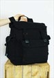 Large Black Unisex Thick Canvas Backpack Rucksack