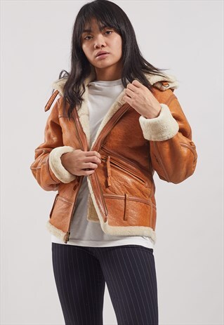 VINTAGE SHEARLING AVIATOR HOODED JACKET