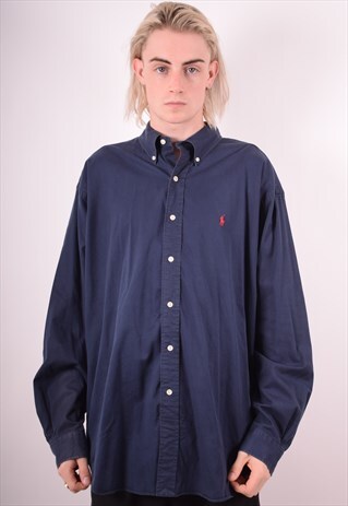 RALPH LAUREN MENS VINTAGE SHIRT XL NAVY BLUE 90S