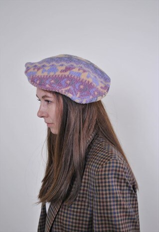 ABSTRACT PRINT BERET, WOMEN WINTER ACID HAT, FESTIVAL BOHO