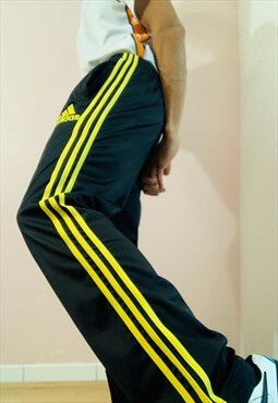ADIDAS rare football tracksuit pants black ( yellow stripe )