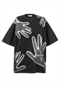 Palm print t-shirt hand graffiti top grunge punk tee black