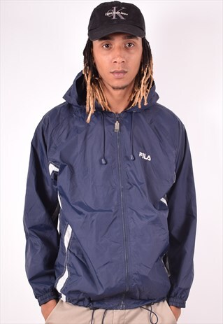 FILA MENS VINTAGE RAIN JACKET SMALL NAVY BLUE 90S
