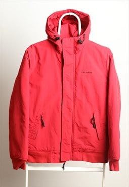 Vintage Carhartt Windbreaker Padded Hooded Jacket Red Size S