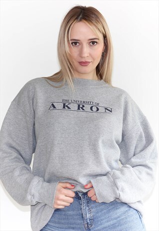VINTAGE 90'S AKRON MARL GREY COLLEGE OVERSIZE SWEATSHIRT