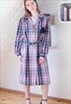 LIGHT PURPLE AND BLACK CHECKED BELTED DRESS