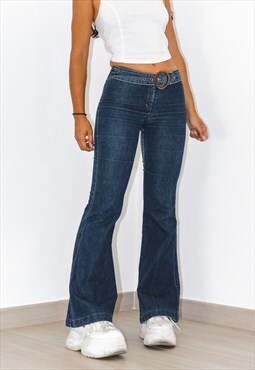 Vintage Y2k Belted High Rise Flared Jeans
