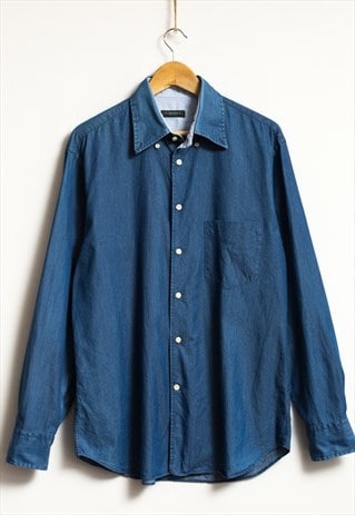 90s Vintage Canali Blue Classic Shirt size Large 19216