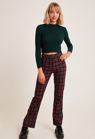 FLARED TROUSERS - BLUE, BORDEAUX, GREEN TARTAN