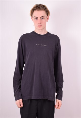 CALVIN KLEIN MENS VINTAGE TOP LONG SLEEVE LARGE BLACK 90S