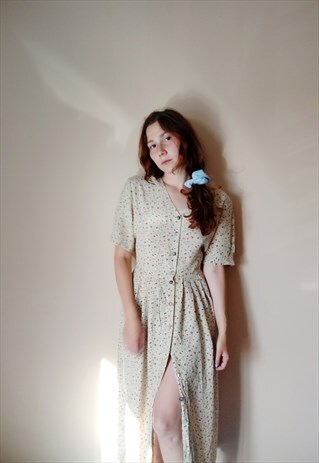 90S SUMMER FESTIVAL LONG FLORAL BEIGE CREAM MAXI DRESS
