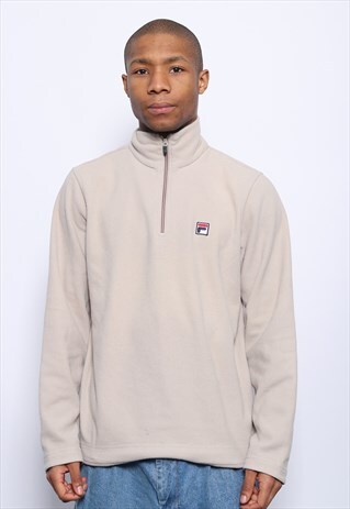 VINTAGE FILA 1/4 ZIP LOGO FLEECE BEIGE