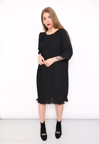VINTAGE 70S BLACK PLEATED PARTY DRESS