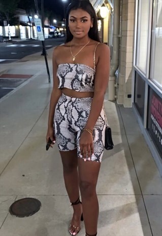 SNAKE PRINT TWO PIECE TOP SHORTS SET