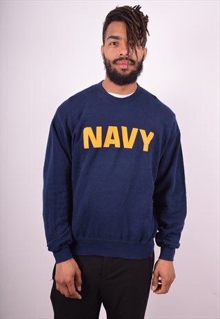 MENS VINTAGE SWEATSHIRT JUMPER LARGE BLUE 90S