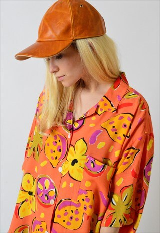 VINTAGE 89S ORANGE LEMON FLOWER FESTIVAL SHIRT
