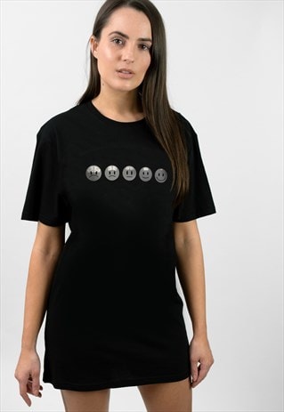 DUMB SMILEY SAD HAPPY TEXTURE PRINT BLACK BOY FIT T-SHIRT