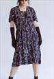 VINTAGE SHORT SLEEVE ABSTRACT PRINTED MIDI DRESS IN BLUE L