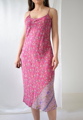 PAISLEY PRINT VINTAGE 90S Y2K SILKY STRAPPY MIDI DRESS