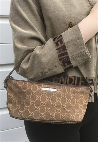 WOMENS GUCCI HANDBAG PURSE BROWN ALL OVER MONOGRAM PRINT