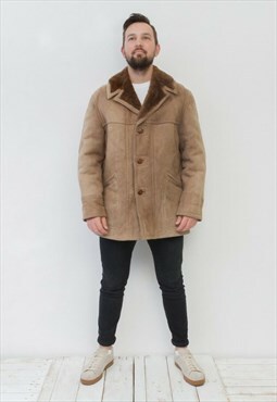  SHERPA Vintage men's L Jacket Sherling Coat Real fur Lining