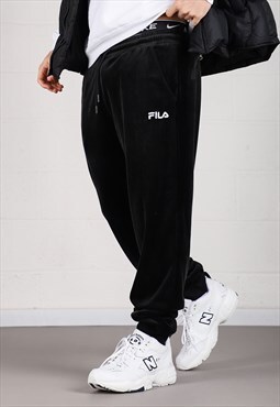 Vintage Fila Joggers in Black Velour Sweat Pants Large