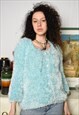 VINTAGE 80S FURRY FLUFFY JUMPER SWEATER PULLOVER PASTEL BLUE