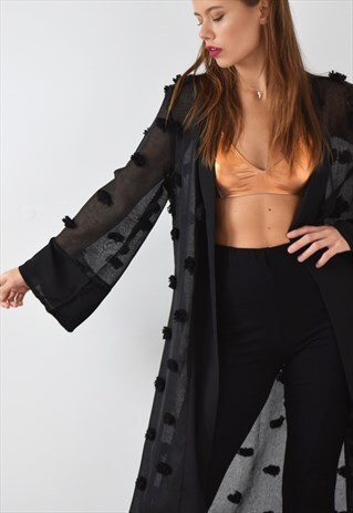 BLACK TEXTURED MAXI KIMONO