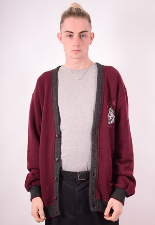 MENS VINTAGE CARDIGAN SWEATER XL MAROON 90S