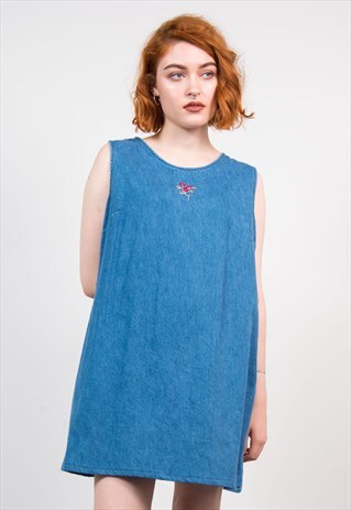 VINTAGE 90'S CUTE BLUE DENIM MINI DRESS