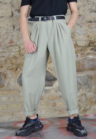 VINTAGE BEIGE CLASSIC STRAIGHT SUIT TROUSERS