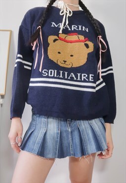 Vintage Kidcore Navy Sailor Teddy Bear Sweater