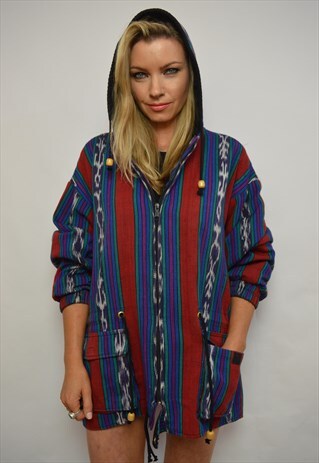 90S OVERSIZED COLOURFUL WOVEN AZTEC NAVAJO HOODED JACKET