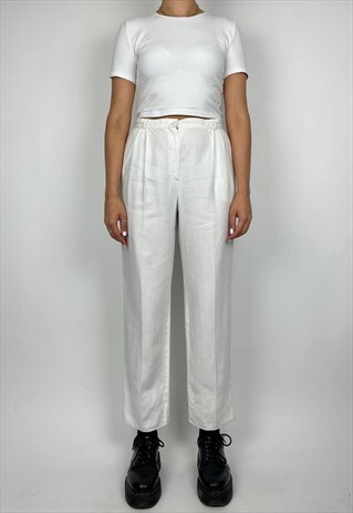 VALENTINO VINTAGE TROUSERS LINEN WHITE LOOSE HIGH WAISTED