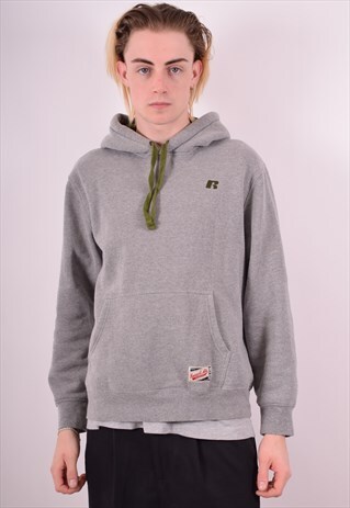 RUSSELL ATHLETIC MENS VINTAGE HOODIE JUMPER MEDIUM GREY 90S