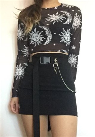 MOON PHASE MESH LONG SLEEVE TOP