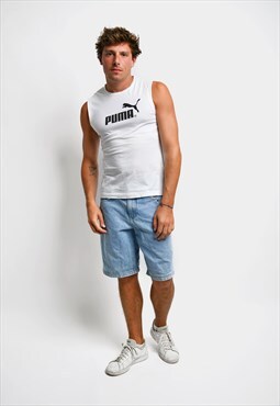 Puma vintage men tank top white sports sleeveless shirt vest