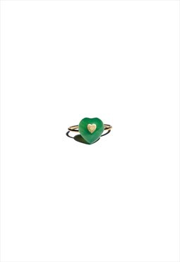 Green heart jade stone skinny ring