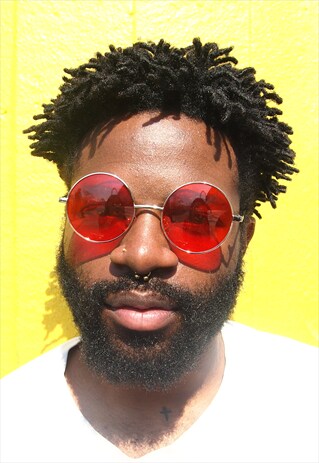RED LENS ROUND GLASSES WITH SILVER FAME