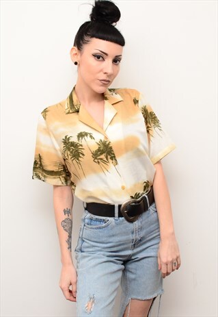 VINTAGE 90'S GRUNGE HAWAIIAN NATURE PATTERNED SHIRT