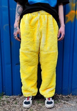 Festival faux fur joggers fleece trousers Tiedye pants lemon
