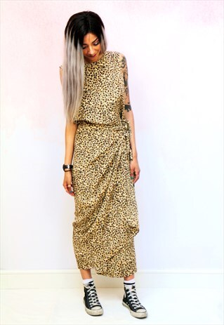 1990S VINTAGE LEOPARD PRINT MAXI WRAP DRESS