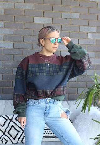 VINTAGE 1990S NAUTICA TARTAN PRINTED OVERSIZED SWEATSHIRT