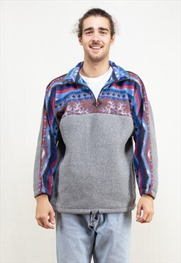 Vintage 90's Bold Aztec Fleece Sweater in Grey