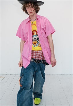 90's Vintage skater boy button-up shirt in bubblegum pink