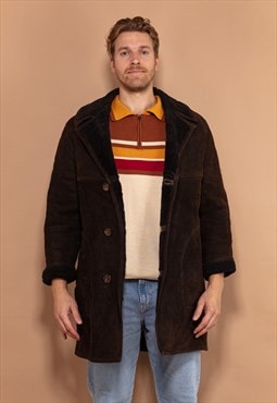 Vintage 70's Men Sheepskin Coat in Dark Brown