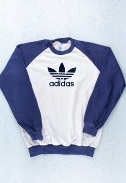 90s Adidas Beige Blue Trefoil Logo Sweatshirt - B2830